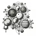 LSD molecule; conceptual tattoo; bleack & white; simple traces;planets tattoo design idea