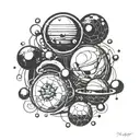LSD molecule; conceptual tattoo; bleack & white; simple traces;planets tattoo design idea