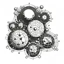 LSD molecule; conceptual tattoo; bleack & white; simple traces;planets tattoo design idea
