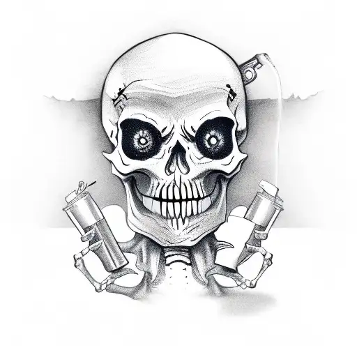 skeleton holding a can that says dead inside but caffeinated  tattoo design idea