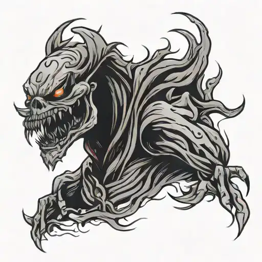 A horror movie monster with broken lines and shadows tattoo design idea