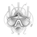 An abstract representation of a diving mask with musical notes flowing out of it tattoo design idea