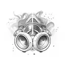 An abstract representation of a diving mask with musical notes flowing out of it tattoo design idea