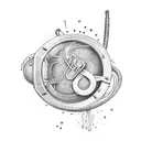 An abstract representation of a diving mask with musical notes flowing out of it tattoo design idea