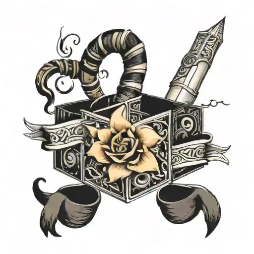 tefillin box and wrap on left arm. from mid bicep to middle finger tip. replace strap with Hebrew lettering tattoo design idea