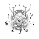 A hauntingly elegant composition of musical notes morphing into computer code tattoo design idea