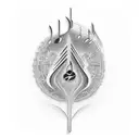 A hauntingly elegant composition of musical notes morphing into computer code tattoo design idea