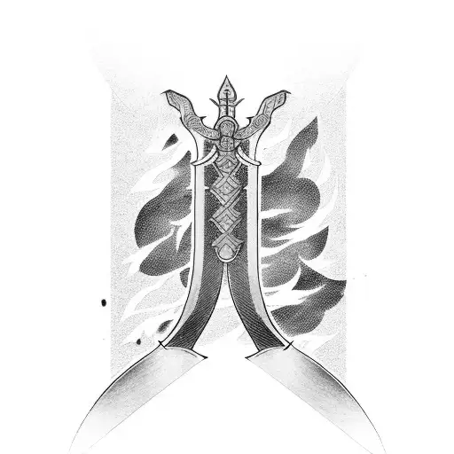 A blackwork tattoo of Asuna's iconic sword with kanji script tattoo design idea