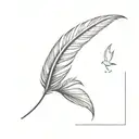 A feather with a small, flying bird: This combines the idea of lightness and freedom in a clean, minimalist style. tattoo design idea
