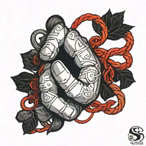 red string of fate tattoo around pinky finger with initial S tattoo design idea