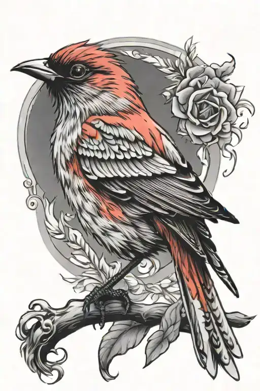 red bird sitting tattoo design idea