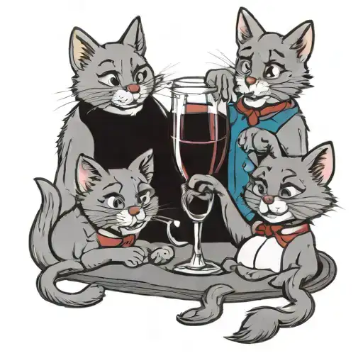 the 3 aristocats from the disney series with a glass of wine representing brotherhood tattoo design idea
