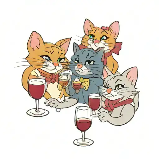 the 3 aristocats from the disney series with a glass of wine tattoo design idea