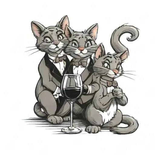 the 3 aristocats from the disney series with a glass of wine tattoo design idea