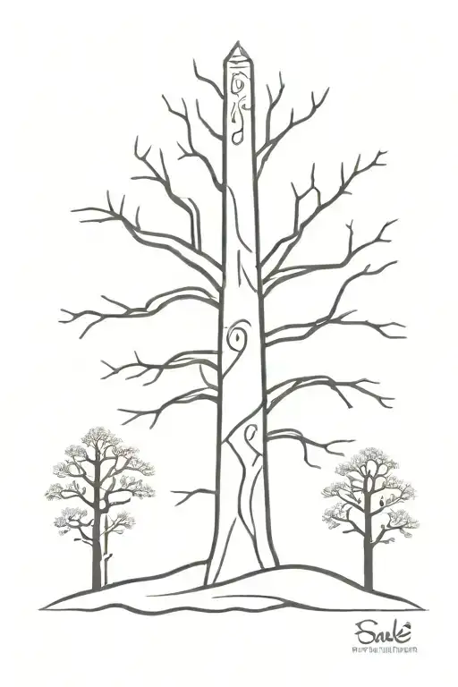 tree and totem pole tattoo design idea