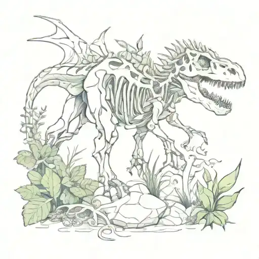 dinosaur bones and plants  tattoo design idea
