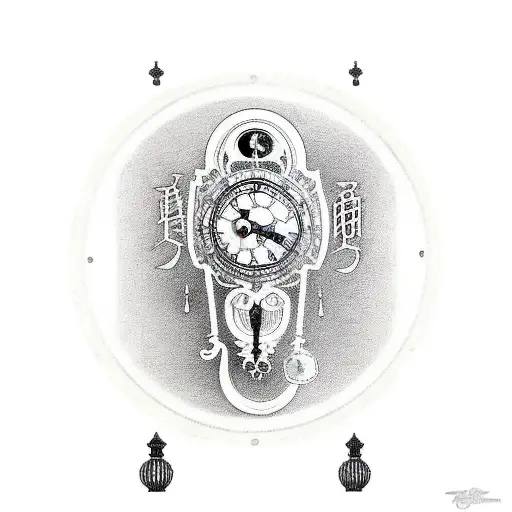 grandfather clock with 0625 on the clock,  surrounded by pocket watches tattoo design idea