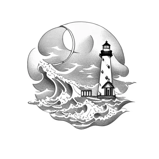 lighthouse, skeleton pirates, waves, treasure map tattoo design idea