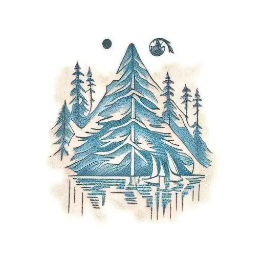Traditional-style tattoo of a serene forest with hidden sexual symbolism tattoo design idea