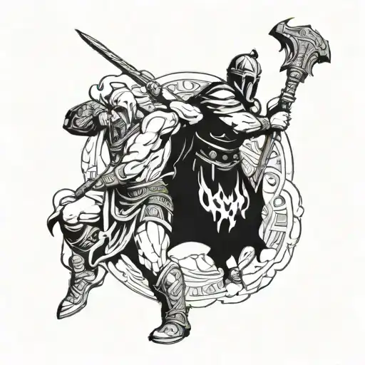 Ares god of war in a fierce battle scene tattoo design idea