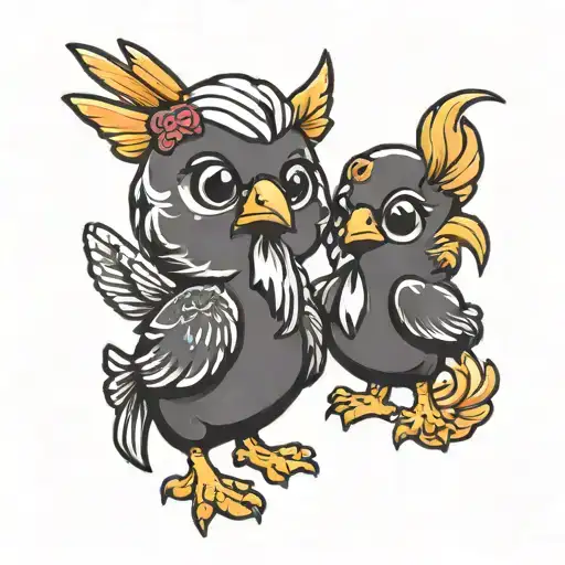 2 cute chicken nuggets with arms  tattoo design idea