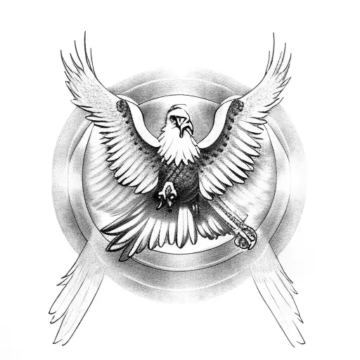 Eagle spreading wings with words aquila graece below tattoo design idea