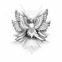 Eagle spreading wings with words aquila graece below tattoo design idea