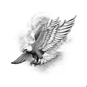Eagle spreading wings with words aquila graece below tattoo design idea