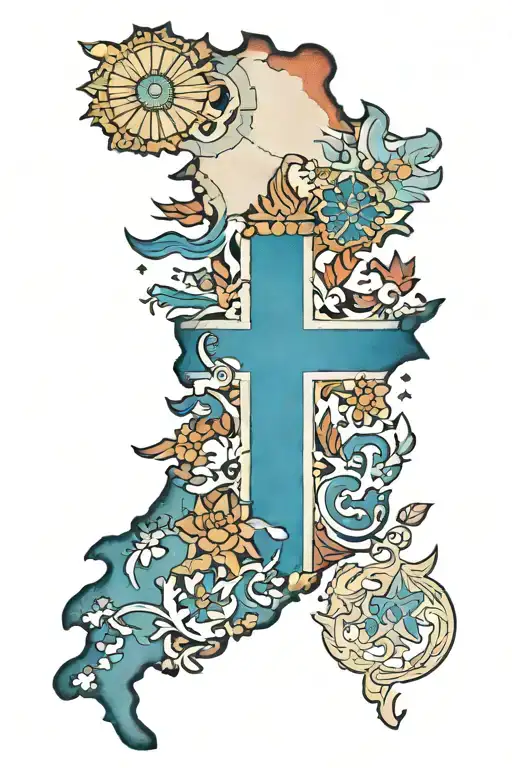 Maps of Galicia and Argentina with internal flags in gradient and a loose D and M tattoo design idea