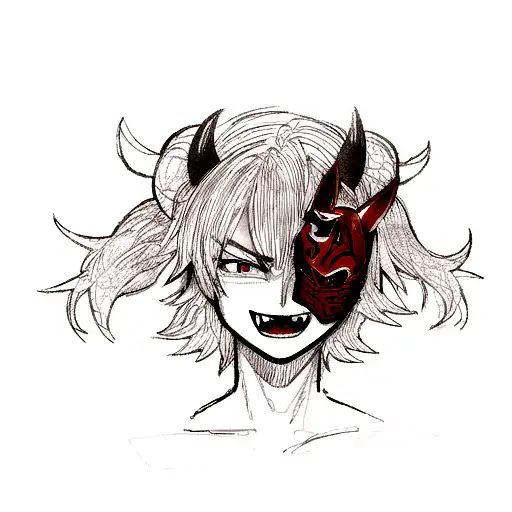 Anime Oni Mask Tattoo Idea - BlackInk AI