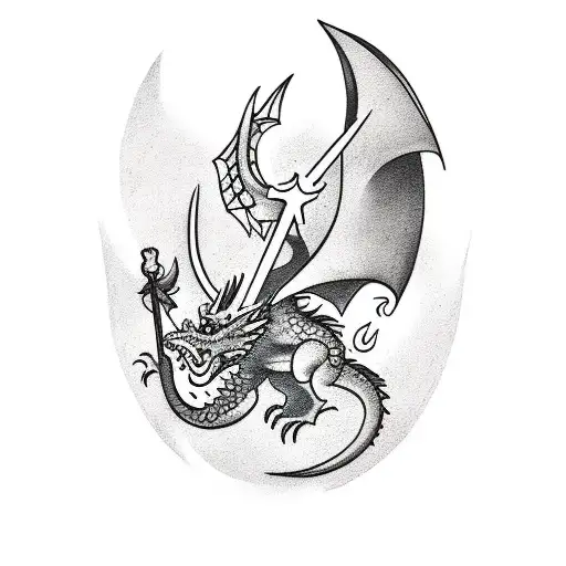 battle axe with dragon shoulder & chest tattoo  tattoo design idea