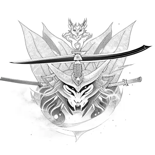A katana transforming into a mythical creature tattoo design idea