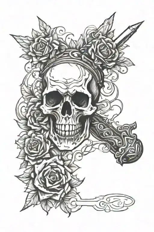 skull and mace tattoo design idea