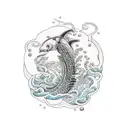 An intricate water-themed sleeve tattoo featuring marine life and musical notes tattoo design idea