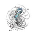 An intricate water-themed sleeve tattoo featuring marine life and musical notes tattoo design idea