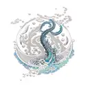 An intricate water-themed sleeve tattoo featuring marine life and musical notes tattoo design idea