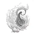 An intricate water-themed sleeve tattoo featuring marine life and musical notes tattoo design idea