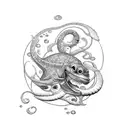 An intricate water-themed sleeve tattoo featuring marine life and musical notes tattoo design idea