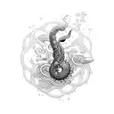 An intricate water-themed sleeve tattoo featuring marine life and musical notes tattoo design idea