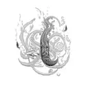 An intricate water-themed sleeve tattoo featuring marine life and musical notes tattoo design idea