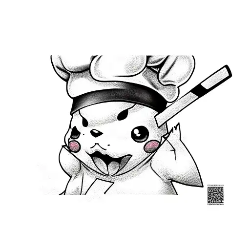 Pikachu wearing a chef hat and holding a spatula tattoo design idea