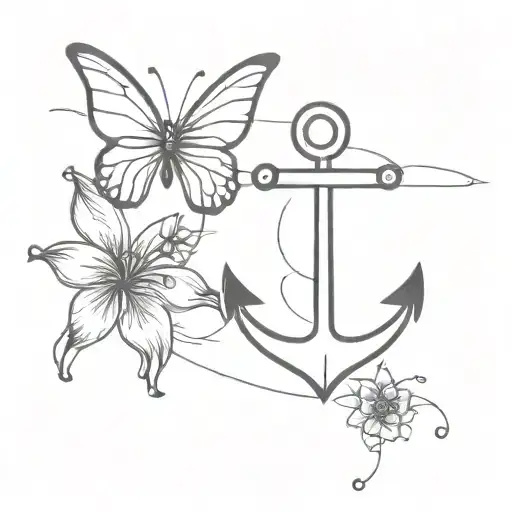anchor with one butterfly tattoo design idea