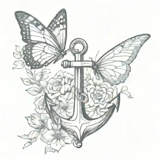 anchor with one butterfly no flowers intertwined tattoo design idea