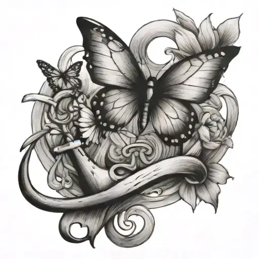 anchor with one butterfly tattoo design idea