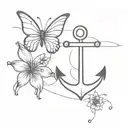 anchor with one butterfly tattoo design idea
