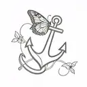 anchor with one butterfly tattoo design idea