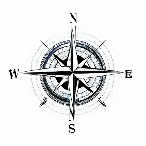 Compass with lines of it longer and at the end of the line write characters larger tattoo design idea