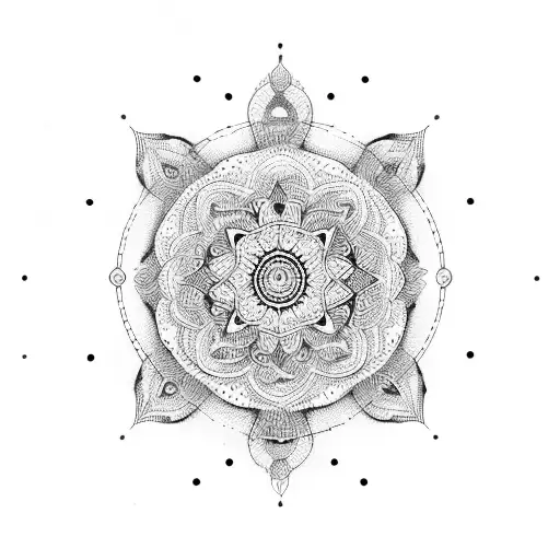 Dot work mandala with massage tools incorporated tattoo design idea