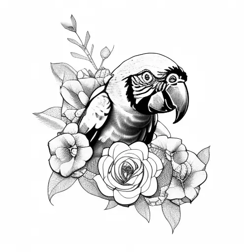  parrot amazon with flowers around tattoo design idea
