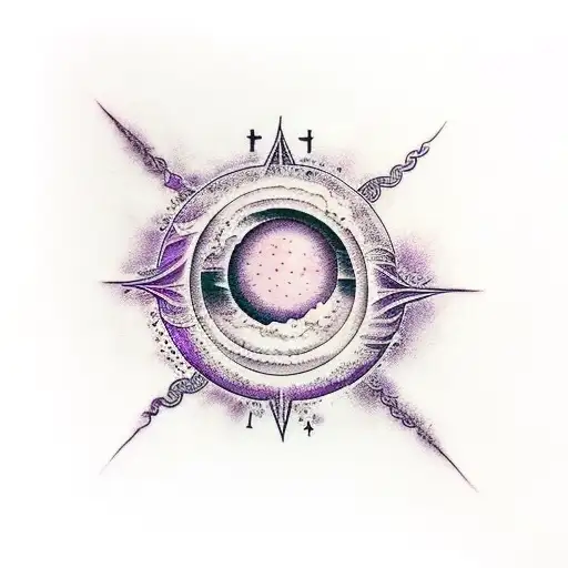 clouds with with purple sun like in darks souls tattoo design idea